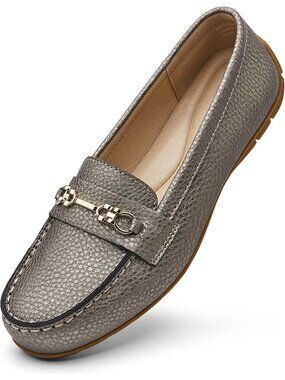 Women's Bronze Metallic 100% Leather Round Toe Business Casual Dress Shoe